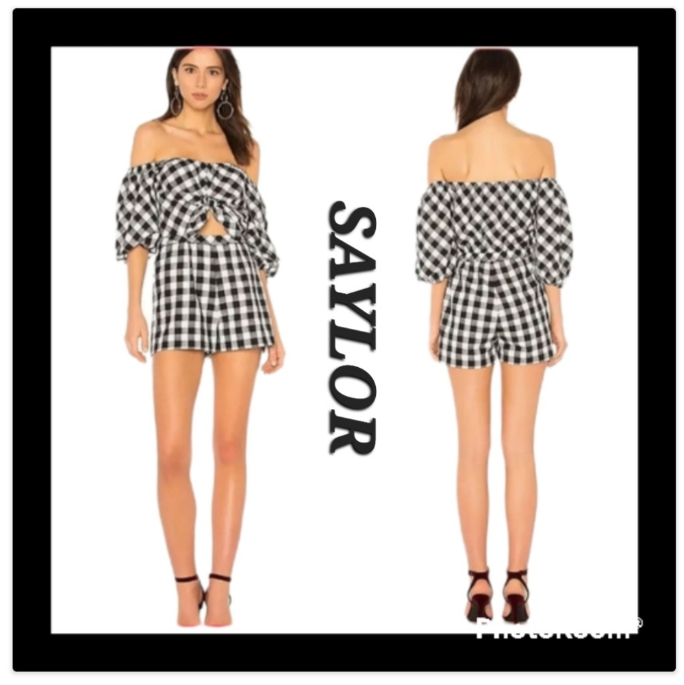 SAYLOR Black and White Gingham Romper